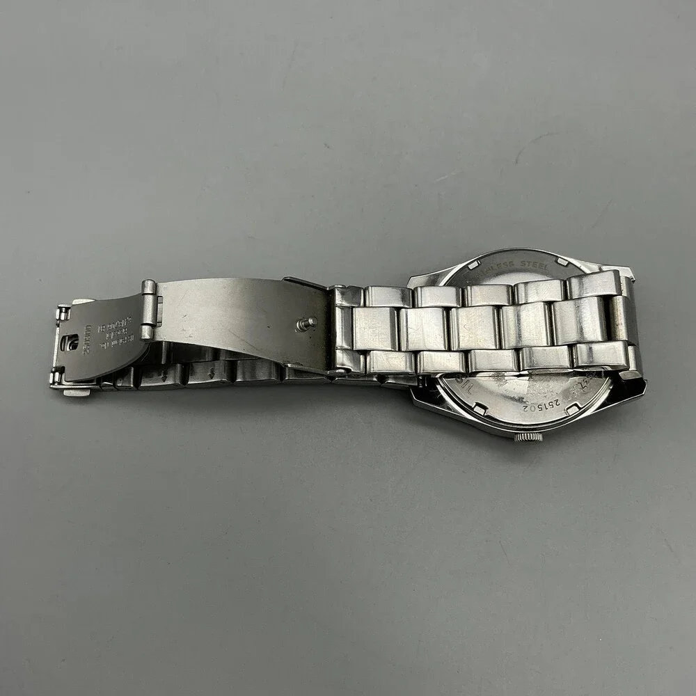 Fossil 2515 Mens Watch 39mm Orange Dial Silver Tone Date New Battery 6.75